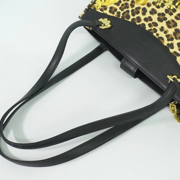 GIANNI VERSACE Leopard PVC Shoulder Tote Bag Yellow Black Gold - Picture 11 of 15
